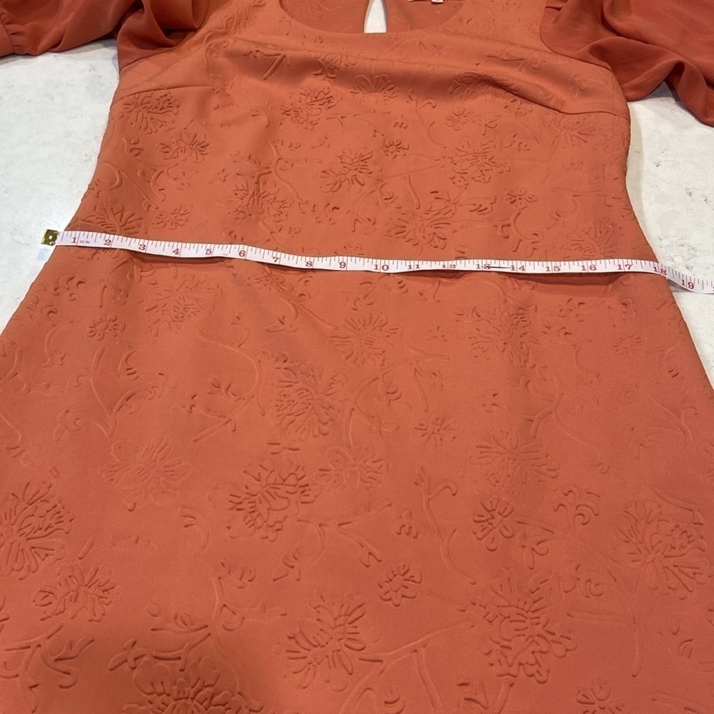 Altar'd State A line dress Large chiffon sleeves embossed print peach - Picture 12 of 12